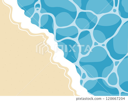 Pop illustration of a coastline with sandy beach and waves 128667204