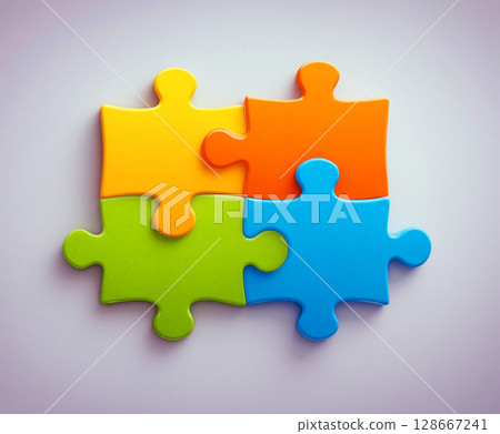 Colorful puzzle pieces fitting together create a vibrant visual display in a playful arrangement 128667241
