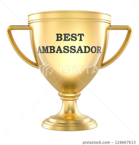 Best Ambassador, gold trophy cup. 3D rendering 128667613