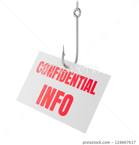 Confidential Info on fish hook. 3D rendering 128667617