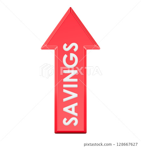 Savings Up concept, red arrow with text. 3D rendering Savings Up concept, red arrow with text. 3D rendering 128667627