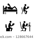 Set of stick figures, reading a book, flat vector illustration. 128667644