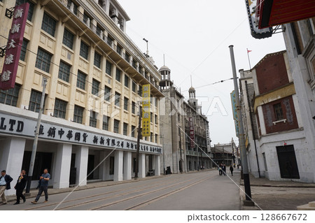 The streets of old Shanghai recreated in Shanghai Film Park 128667672