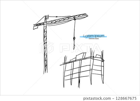 Building crane sketch Building crane sketch 128667675