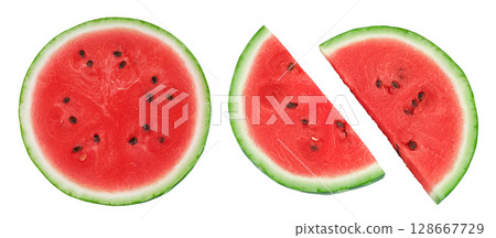 Sliced of watermelon isolated on white background. Top view. Flat lay 128667729
