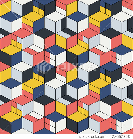 Trendy seamless colorful pattern - geometric design. Creative vibrant mosaic cubes texture. Abstract contemporary fashion background Trendy seamless colorful pattern - geometric design. Creative vibrant mosaic cubes texture. Abstract contemporary fashion background 128667808