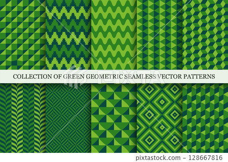 Collection of bright seamless colorful geometric patterns. Abstract unusual modern backgrounds in different styles. Green mosaic tile endless textures. Eco unusual prints Collection of bright seamless colorful geometric patterns. Abstract unusual modern backgrounds in different styles. Green mosaic tile endless textures. Eco unusual prints 128667816