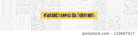 Collection of vector seamless geometric patterns. White and gray tile mosaic endless textures. Repeatable ceramic backgrounds Collection of vector seamless geometric patterns. White and gray tile mosaic endless textures. Repeatable ceramic backgrounds 128667817