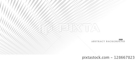 Abstract futuristic striped background with perspective. White minimalistic copy space concept - geometric infinity design. Placard, banner, presentation template 128667823