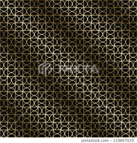 Vector golden seamless ornamental luxury geometric pattern - outline art deco rich design. Repeatable elegant royal background. Symmetry endless print 128667829