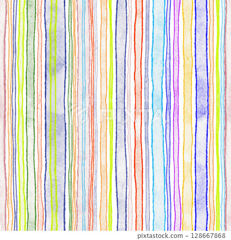 Seamless striped colorful watercolor pattern with abstract lines. Ideal for textile, wallpaper, wrapping, and surface design. Hand drawn texture for prints, backgrounds, and decor elements. 128667868