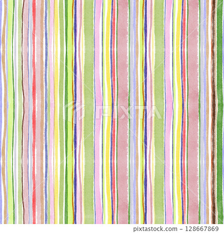 Seamless striped colorful watercolor pattern with abstract lines. Ideal for textile, wallpaper, wrapping, and surface design. Hand drawn texture for prints, backgrounds, and decor elements. Seamless striped colorful watercolor pattern with abstract lines. Ideal for textile, wallpaper, wrapping, and surface design. Hand drawn texture for prints, backgrounds, and decor elements. 128667869