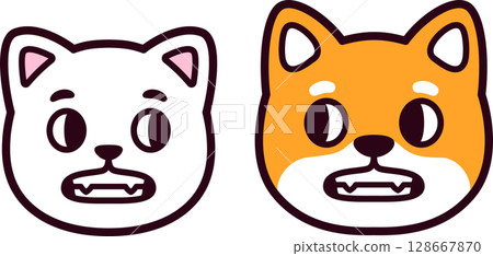 Cute cartoon grimacing cat and dog face drawing Cute cartoon grimacing cat and dog face drawing 128667870