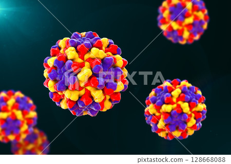 Tomato bushy stunt viruses, 3D illustration. 128668088