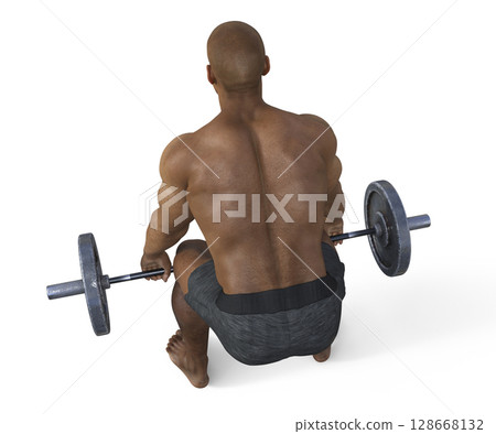 A man lifting a barbell, 3d illustration 128668132