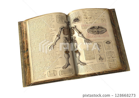 Open antique book with medical drawing, illustration Open antique book with medical drawing, illustration 128668273