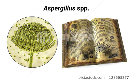 Mold in old books, conceptual illustration 128668277
