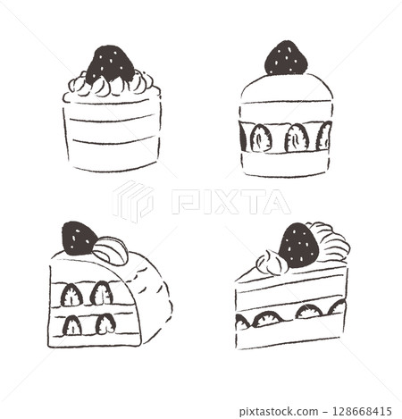 手繪單色插圖的蛋糕 128668415
