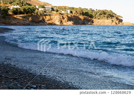 beautiful landscape of a sandy beach on the sea beautiful landscape of a sandy beach on the sea 128668629