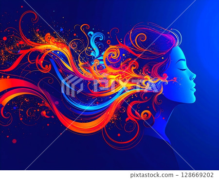 Futuristic Neon Letters Close-Up. Abstract Artificial Intelligence Concept Illustration Futuristic Neon Letters Close-Up. Abstract Artificial Intelligence Concept Illustration 128669202