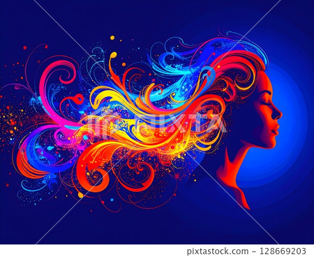 Futuristic Neon Letters Close-Up. Abstract Artificial Intelligence Concept Illustration 128669203