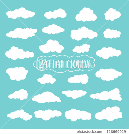 Simple White Cloud Icons 24 Flat Vector Clouds for Weather and Sky Designs Simple White Cloud Icons 24 Flat Vector Clouds for Weather and Sky Designs 128669929