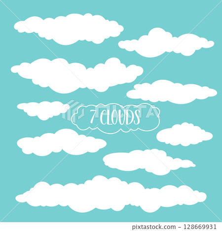 Soft Fluffy Clouds Vector Set Long Cartoon Cloud Shapes Soft Fluffy Clouds Vector Set Long Cartoon Cloud Shapes 128669931