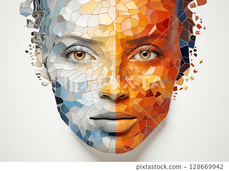 Creative fashion beauty portrait of beautiful woman with makeup on white background.AI Generative. Creative fashion beauty portrait of beautiful woman with makeup on white background.AI Generative. 128669942