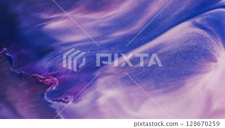 Glitter stream. Color particles. Defocused purple blue paint water sparkling creative stains flowing on abstract acrylic background. Glitter stream. Color particles. Defocused purple blue paint water sparkling creative stains flowing on abstract acrylic background. 128670259