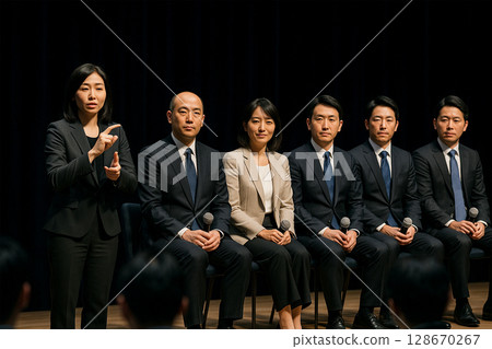 Executive panel discussion and stage production with sign language interpretation Executive panel discussion and stage production with sign language interpretation 128670267