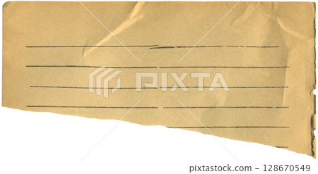Vintage torn paper piece with line. Crumpled aged ripped paper scrap with torn edges for DIY projects, scrapbooking and collage 128670549