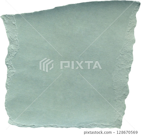 Vintage crumpled light blue carton scrap. Piece of old cardboard with torn edges. Aged blue paper wisp with copy space. Versatile background for collage, mockup, scrapbooking, DIY project 128670569