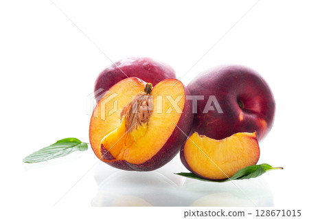Bright ripe nectarines in studio shooting without background Bright ripe nectarines in studio shooting without background 128671015