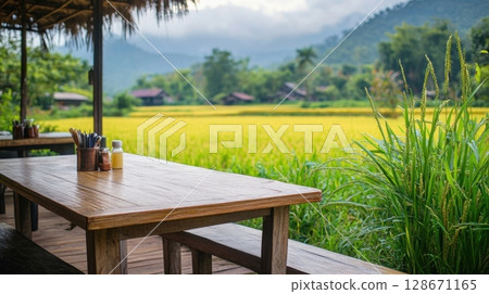 Tranquil Rice Paddy Dining. 128671165