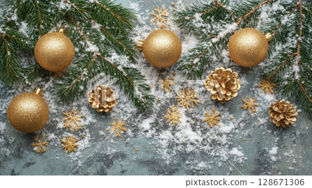 Festive Gold Christmas Decor. Festive Gold Christmas Decor. 128671306