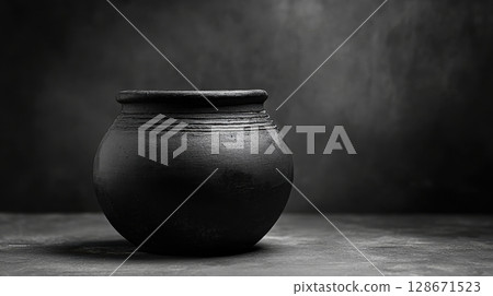 Dark Clay Pot on Dark Background. 128671523