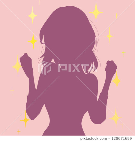 Woman clasping both hands, silhouette, sparkling 128671699