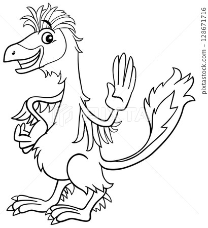 cartoon Caudipteryx or feathered dinosaur waving its hand coloring page cartoon Caudipteryx or feathered dinosaur waving its hand coloring page 128671716