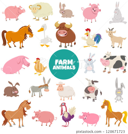 cartoon happy farm animal comic characters big set 128671723