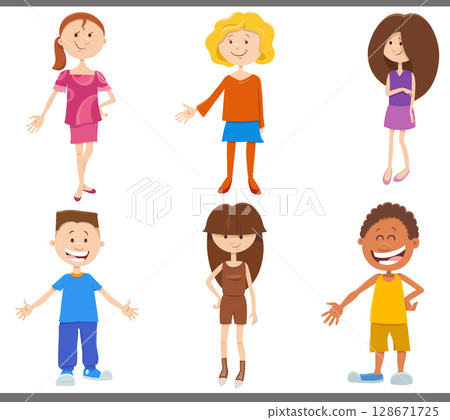 cartoon happy children and teens comic characters set 128671725