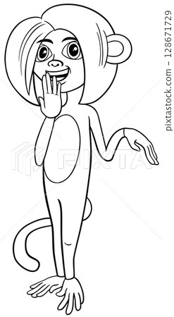 cartoon confused female monkey wild animal character coloring page 128671729