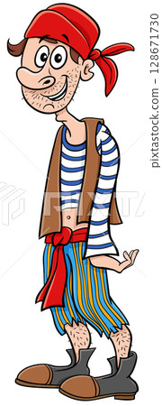funny cartoon young pirate character 128671730