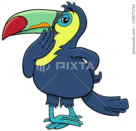 funny thoughtful cartoon toucan bird wild animal character 128671732