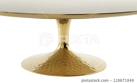 A gold table with a gold base and a gold top 128671849