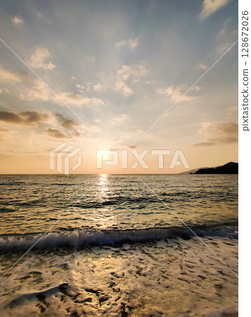 beautiful landscape of a sandy beach on the sea beautiful landscape of a sandy beach on the sea 128672026