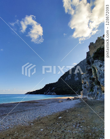 beautiful landscape of a sandy beach on the sea 128672093