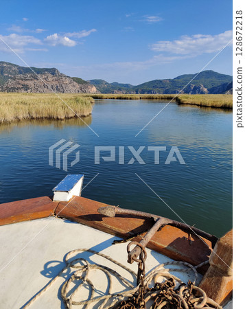 the deck of a boat on a beautiful seascape the deck of a boat on a beautiful seascape 128672218