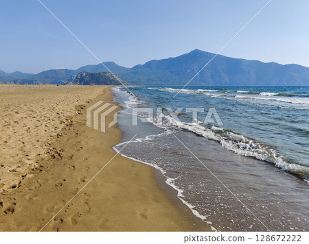 beautiful landscape of a sandy beach on the sea 128672222