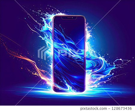 Futuristic Neon Smartphone Close-Up. Abstract Digital Device Illustration Futuristic Neon Smartphone Close-Up. Abstract Digital Device Illustration 128673436