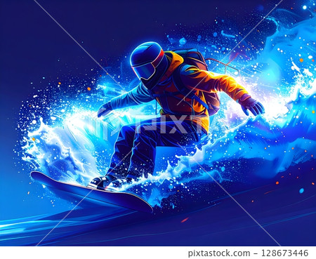 Futuristic Neon Snowboarder Illustration. Abstract Winter Sports Concept Futuristic Neon Snowboarder Illustration. Abstract Winter Sports Concept 128673446